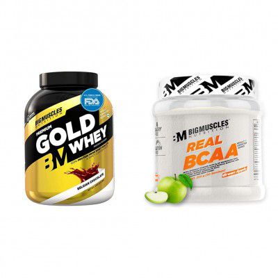 Bigmuscles Nutrition Premium Gold Whey 2Kg Whey Protein Isolate Blend|25g Protein Per Serving [Belgian chocolate] & Real BCAA [50 Servings, Green Apple]