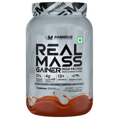 Bigmuscles Nutrition Real Mass Gainer [1Kg, Chocolate] | Lean Whey Protein Muscle Mass Gainer, 1000 Calories