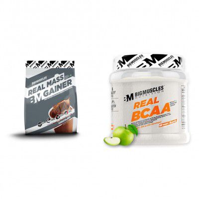 Bigmuscles Nutrition Real Mass Gainer [5 Kg, Chocolate] & Real BCAA [50 Servings, Green Apple]