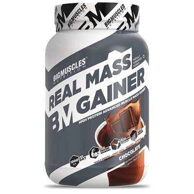 Bigmuscles Nutrition Real Mass Gainer [1Kg, Chocolate] | Lean Whey Protein Muscle Mass Gainer, Complex Carbohydrates, 1000 Calories