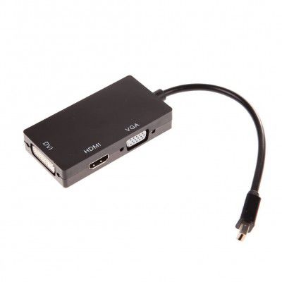 BigPlayer 3 in 1 Mini Display Port DP Thunderbolt to DVI + VGA + HDMI Adapter for MacBook Pro (Multicolour), Black