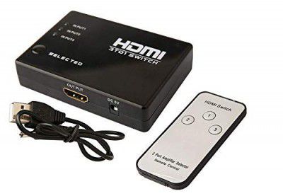 BigPlayer 3-Port HDMI Switcher, Splitter, Supports 4K, Full HD1080p, 3D with IR Remote