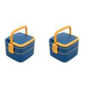 BigPlayer Double-Layer Bento Square Lunch Box - 2 Compartment Tiffin With Handle & Push Lock, Multicolor - Glass (Pack of 2)...