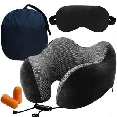 BigPlayer Neck Pillow with Eye Mask for Travel & Comfort, Car Neck Rest Car Pillow, Flight, Pillow for Neck Pain Relief, Neck Pillow for Sleeping - Includes Eye Mask, Carry Bag