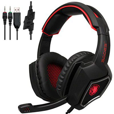 BigPlayer SADES Spirit Wolf 3.5mm Wired Stereo Gaming Headset Headband Headphones (Black Red), 1
