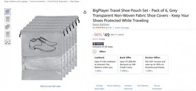 BigPlayer Travel Shoe Pouch Set - Pack of 6
