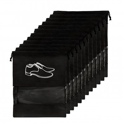 BigPlayer Travel Shoe Pouch Set - Pack of 6, Transparent Non-Woven Fabric Shoe Covers (Black) - Keep Your Shoes Protected While Traveling