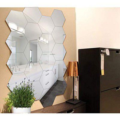 Bikri Kendra - Hexagon 20 Silver Mirror Stickers for Wall, Hexagon Mirror Wall Stickers, Acrylic Mirror Sticker, Wall Stickers for Hall Room
