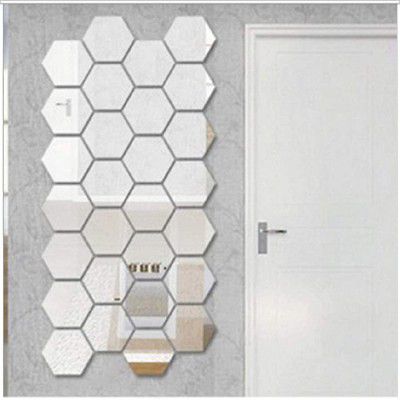 Bikri Kendra Hexagon 3D Acrylic Decorative Mirror Wall Stickers (Silver) - Pack of 10
