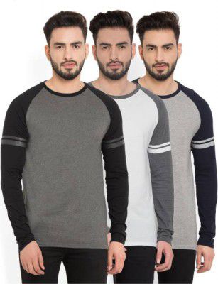 Billion PerfectFit Color Block Men Round or Crew White, Black, Grey T-Shirt (Pack of 3)
