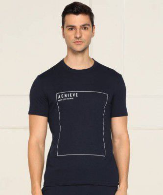 Billion Printed Men Crew Neck Cotton Blend Dark Blue T-Shirt