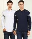 Billion  Solid Men Henley Neck Dark Blue, White T-Shirt  (Pack of 2)...