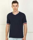 Billion Solid Men V Neck Dark Blue T-Shirt...
