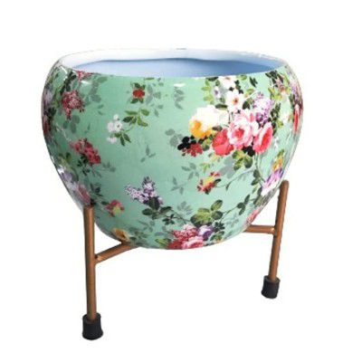 Bindal Home Decor Metal Pot with Stand 15 x 15 cm (Blue) , 1 Piece