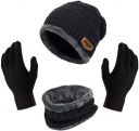 Bindian Winter Premium Knitted Unisex Beanie Hat, Fleece-Lined Thermal Scarf & Insulated Gloves...