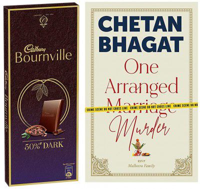 Binge Gifts for Him/Her - One Arranged Murder by Chetan Bhagat + Cadbury Bournville Rich Cocoa Dark Chocolate Bar, 80 gm (Pack of 5)