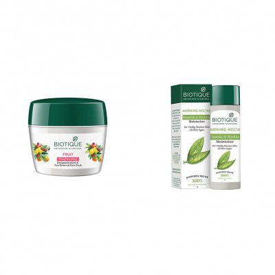 Biotique Bio Fruit Whitening & Depigmentation Face Pack, (235g) And Biotique Morning Nectar Flawless Skin Lotion for All Skin Types, 190ml