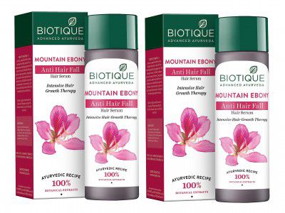 Biotique Bio Mountain Ebony Vitalizing Serum | Prevents Hair Fall & Soothes Scalp| Promotes Hair Growth | 100% Botanical Extracts | Suitable for All Skin Types | 120ml (Pack of 2)
