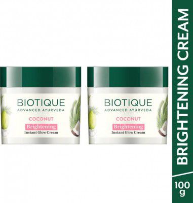 BIOTIQUE Coconut Brightening Instant Glow Cream for All Skin Types, 50g (Pack of 2) (100 ml)