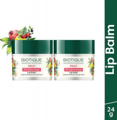 BIOTIQUE Fruit Brightening Lip Balm | De-pigmentation | Lightens & Evens-out Lip Tones Fruit (Pack of: 2, 24 g)