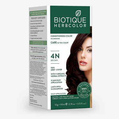Biotique Herbcolor Conditioning Hair Colour l Ammonia Free Hair Color | 50g + 110ml| Brown 4N (Pack of 1)