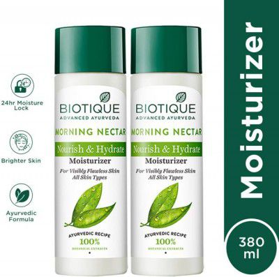 BIOTIQUE Morning Nectar Flawless Skin Moisturizer | 24H Deep Moisture | All Skin Types - (380 ml)