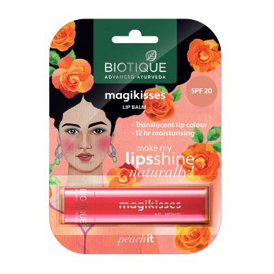 Biotique Natural Makeup Magikisses Lip Balm, Peach It Multi-Color, 4 Gram, Multicolor