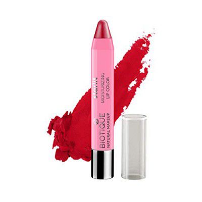 Biotique Natural Makeup Starlit Moisturising Lipstick, Shimmery Finish, Crimson Pop Red