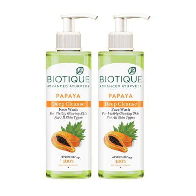 Biotique Papaya Deep Cleanse Face Wash For Visibly Glowing Skin All Skin Types, 400ml (200ml x 2)