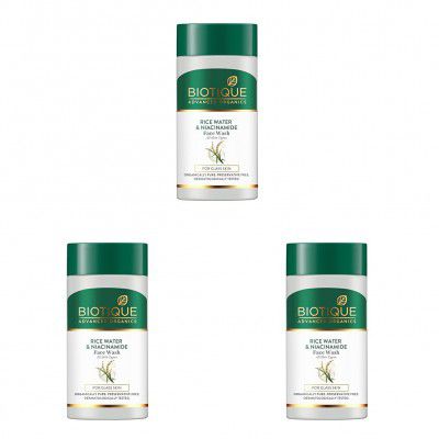 Biotique Rice Water & Niacinamide Gel Face Wash Removes Excess Oils & Reduce Blemishes of the Skin | Glass Skin - 25ml (Pack of 3)