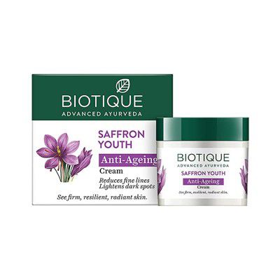 Biotique Saffron Youth Anti-Ageing Cream Reduces fine lines Lightens dark Spots - 50g