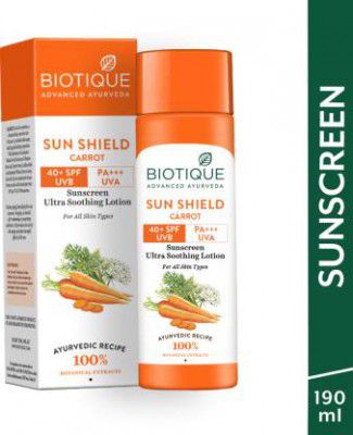 BIOTIQUE Sunscreen - SPF 40+ PA+++ Sun Shield Carrot Lotion UVB/UVA | Ultra Protective Sunscreen|For men & Women  (190 ml)