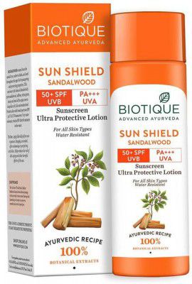 BIOTIQUE Sunscreen - SPF 50 PA+++ Sun Shield Sandalwood Lotion - 120 ml