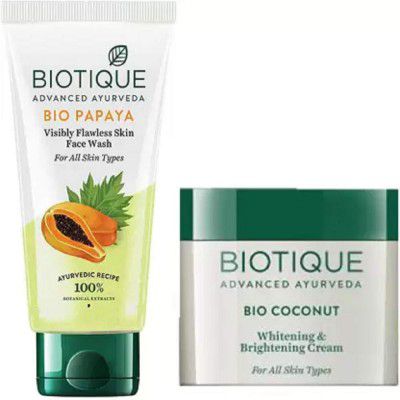 Biotique Youthfull Skin Care Pack - Bio Papaya Face Wash100ml Bio Coconut Whitening & Brightening Cream 50GM