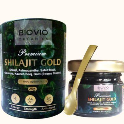 BIOVIO ORGANICS Shilajit Gold Resin 25g | Helps boosting Stamina | Contains 24 Carat Gold(Swarn Bhasma) | OriginalShilajit, swarn Bhasma, Ashwagandha, Safedmusli, Gokshura, Kunch beej|100% Ayurvedic