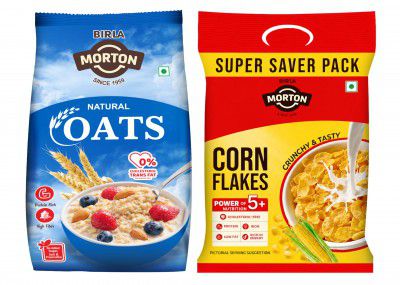 Birla Morton Corn Flakes 500 Gm & Oats 100% Natural 500 Gm Pack of 2