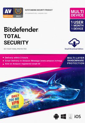 Bitdefender 1 User, 1 Month, 1 Device - Total Security | Windows | Mac | Android | iOS | Latest Version | - [Email Delivery in 2 hours - No CD]