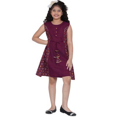 Bitiya By Bhama Baby-Girl's Cotton Blend Fit and Flare Midi Casual Dress (BBCT041_10-11Y_Yellow