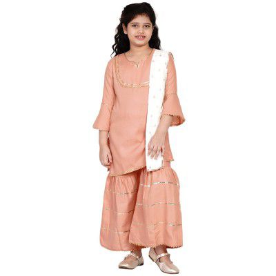 Bitiya By Bhama Girls Cotton Blend Kurta & Sharara & Dupatta