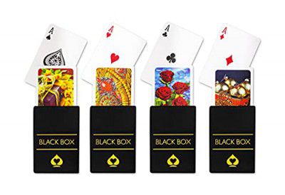 Black Box Premium Plastic Playing Cards with Case (Set of 4) Waterproof, Bridge Size - Multicolor for Kid