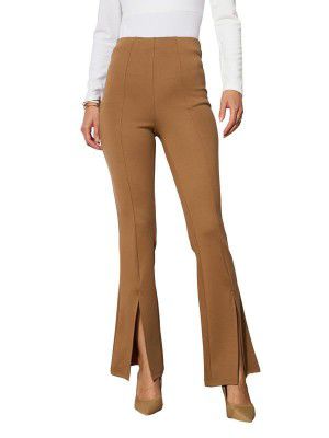 Black Front Slit 4-Way Stretch Slim Pants