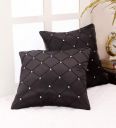 Black Geometric Satin 16 x 16 Inches Cushion Covers (Set of 2)...