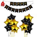 Black & Gold Happy Birthday Balloons Decoration Kit Items Combo-11Pcs for Kids Boys Girls Adult Women Husband,Quarantine Theme . 10 Star Foil Balloons, 1 Banner ,balloon...