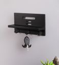Black Mango Wood Floating Wall Shelf With Key Holder, By Craft Tree...