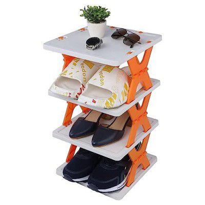 Black Olive Foldable Multi Layer Shoe Rack - Plastic Adjustable Space Saver Stackable Entryway Shoe Organizer(4 Layer)