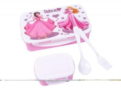 Black Olive Princess Children Lunch Box – Plastic Leakproof Lunch Box with 2 Containers, Unbreakable, Airtight, Microwave Safe Compartment Tiffin for Kids, Office, School, College, Travel & Camping