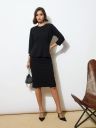 Black Peplum Diamante Neck Bodycon Dress...