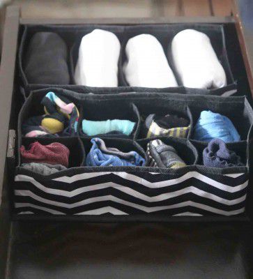 Black Polyester Foldable Chevron Drawer Organiser (Set of 2)