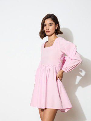 Black Poplin Back Tie Knot Dress