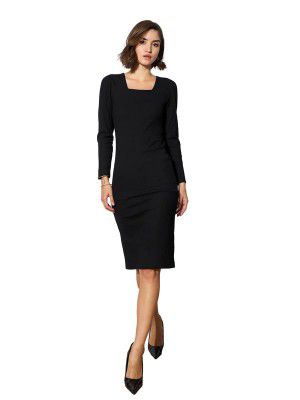 Black Rib Square Neck FS Midi Dress